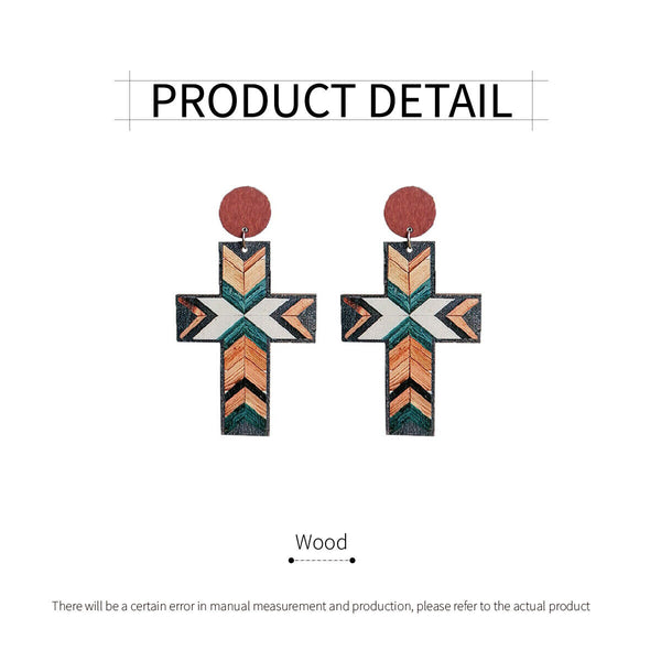 Vintage Cross Pattern Patchwork Earrings Colorful Boho Jewelry for Women Gift