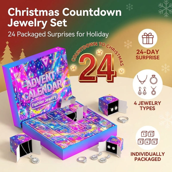 24 day jewellery advent calendar with four jewellery types in individually packaged boxes