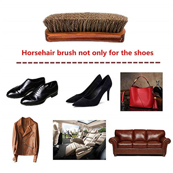 4PCS Horsehair Shoe Brush Wood Handle Leather Boots Daubers Applicators Cleaning