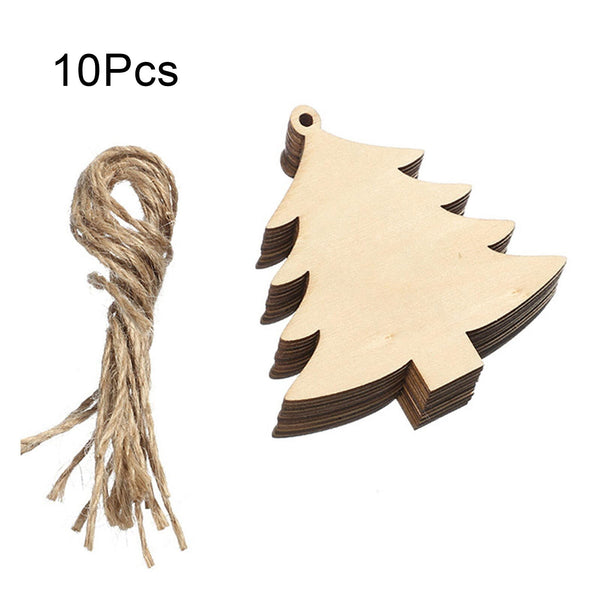 10 blank wooden Christmas tree ornaments with jute twine