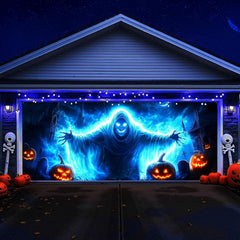 Halloween Garage Door Cover - 180 x 400cm Scary Ghost Banner Backdrop