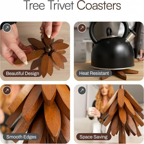 Tree trivet coasters: folding design, heat resistant, smooth edges, space saving