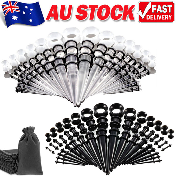 50pcs Ear Stretching Kit Plug Set Stretch Ear Taper Stretcher Expander Tapers AU