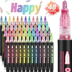 Glitter Pens Outline Markers – Double Line Metallic Pens, 12 to 48 Colours