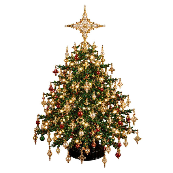 Finished beaded Christmas tree with star topper on white