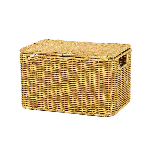 Storage Box Bedroom Organizer Faux Rattan Woven Basket with Lid Home Storage