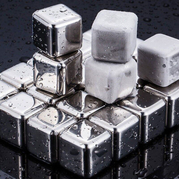 Stainless Steel Whiskey Stones x 8 Ice Cubes With Tong Reusable Cooling Ice Cube
