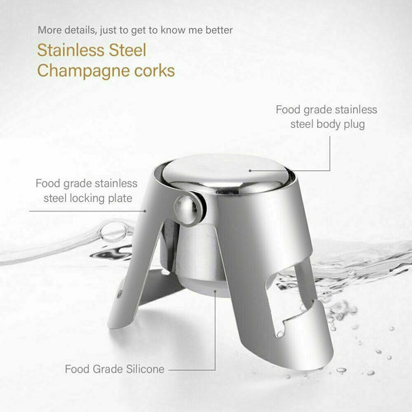 Wine Champagne Stopper Stainless Steel Reusable Sparkling Plugs Bottle Sealer AU