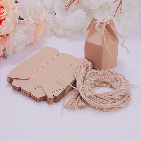 100 Pack Kraft Paper Candy Favor Boxes – Pillow Gift Boxes with Rope for Wedding, Christmas and Party Treats