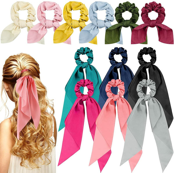 10pcs Boho Silk Bowknot Tie Flower Elastic Hair Scarf Scrunchies Women Hair Band