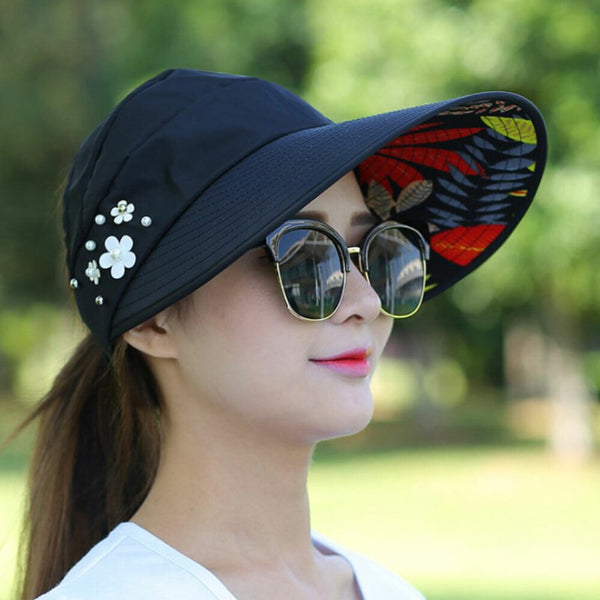 Summer Hat Visor Ladies Wide Brim Foldable Roll Up Sun Cap Golf Beach Women