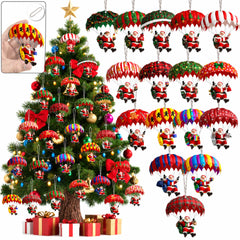 Christmas Ornaments 16 or 32 Pack – Wooden Santa Parachute Tree Decorations