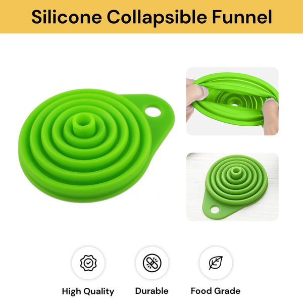 Silicone Collapsible Funnel Set | Mini Foldable Funnel + Cleaning Brush + 7 Labels