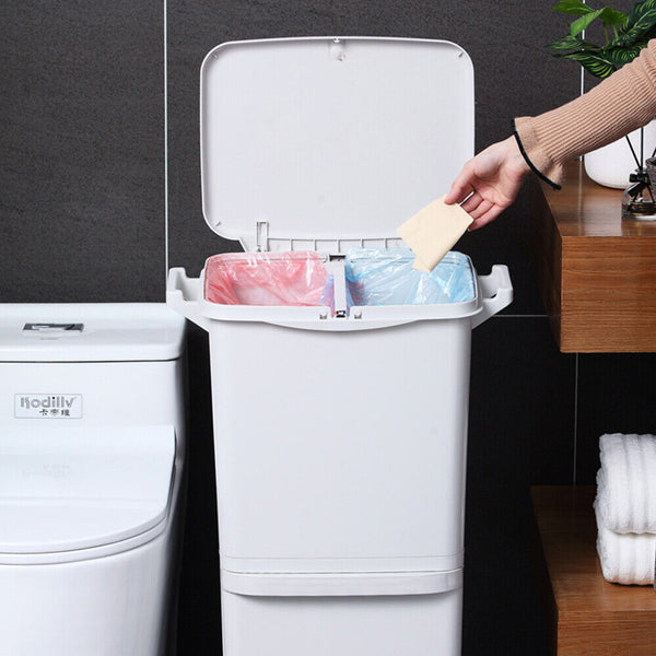 45L Kitchen Bin Waste Sorting Trash Bins 3 Lid Garbage Recycling Wheels Dustbin