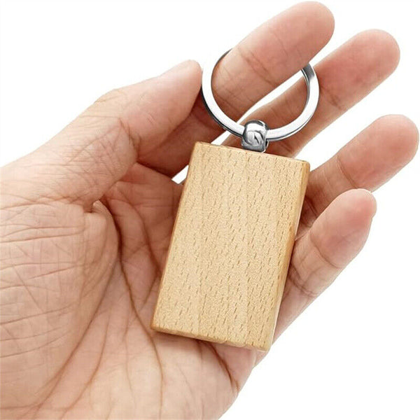 10Pcs Blank Rectangle Wooden Key Chain DIY Wood Keyrings Key Tags Friends Gifts