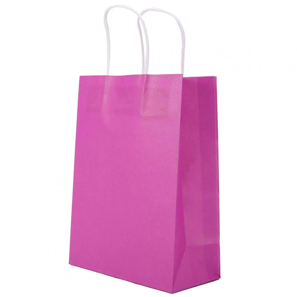 20 Pack Hot Pink Kraft Paper Gift Bags with Handles – Plain Shopping and Wedding Party Carry Bags