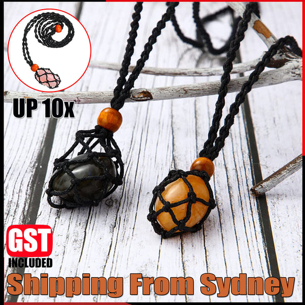 UP 10xEmpty Stone Holder Necklace Crystal Quartz Gemstone Cage Rope Cord Pendant