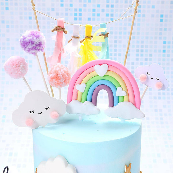 5PCS Rainbow Smile Cloud Star Theme Cake Topper Kids Party Cake Decoration DIY