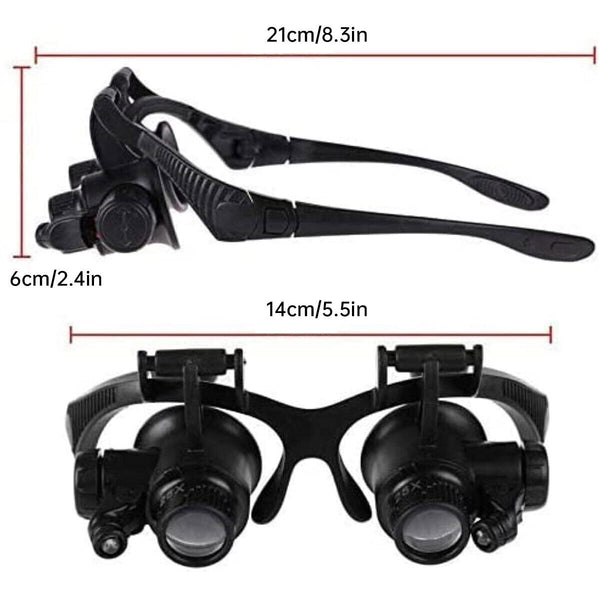 HD plastic magnifying lens double glasses with light for jewelry clock repair