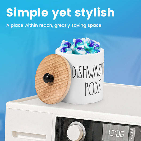 2pcs Wooden Dishwasher Pod Holder with Lid | Laundry Capsule Storage Container