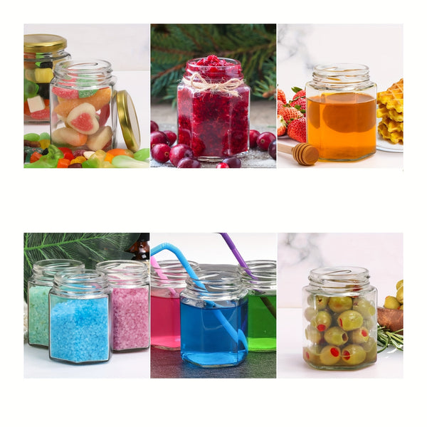 12pcs 180ml Mini Hexagonal Glass Honey Jars with Gold Lids | Wedding Party Favor Jars
