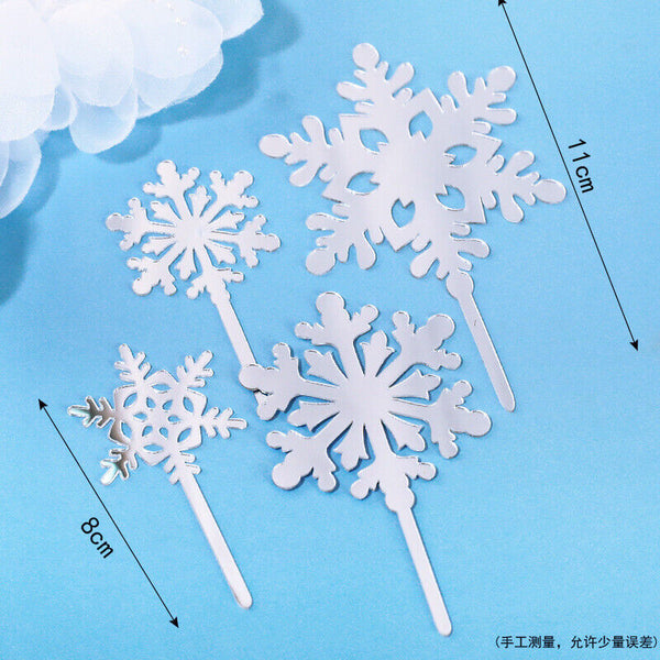 4pcs Snowflake Cake Toppers Acrylic Christmas Party Cupcake Decorations AU stock