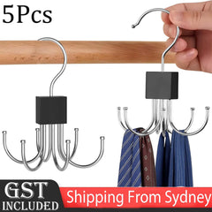 360° Rotating 6-Claw Hangers (5 Pack) – Space-Saving Wardrobe Organiser for Belts, Scarves & Ties