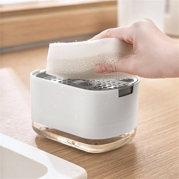 300ML Soap Dispenser with Sponge Holder Kitchen Countertop Dishwashing Pump