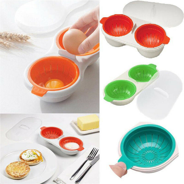 Microwave Egg Poacher Cooker – Double Egg Steamer with Lid for Quick Breakfast Cooking