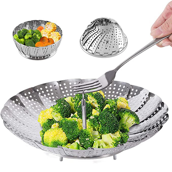 UP 2X Tray Mesh Cook Steam Vegetable Basket Stainless Steel Folding Steamer 23CM