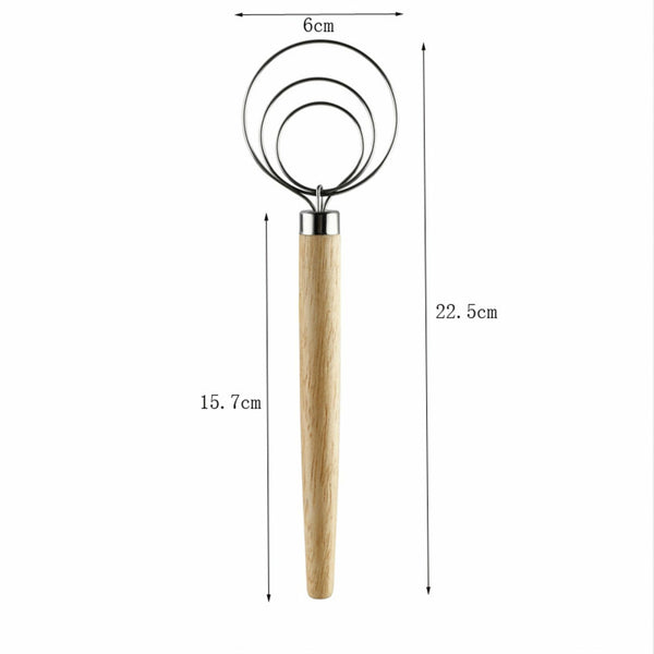 4pcs Stainless Steel Danish Dough Whisk | Wooden Handle Bread & Sourdough Mixer
