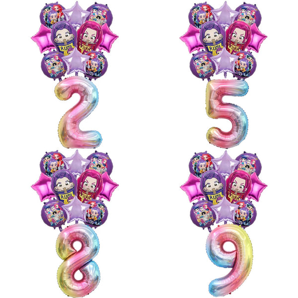 K-pop party balloon set with 32 inch number balloons for girls birthday