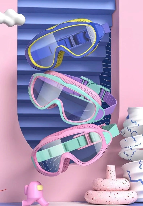 Adjustable strap on kids swim goggles