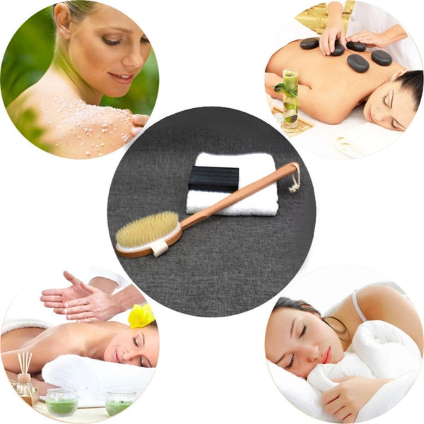 3PCS Long Handle Wooden Bath Brush Natural Bristle Back Scrubber Massager