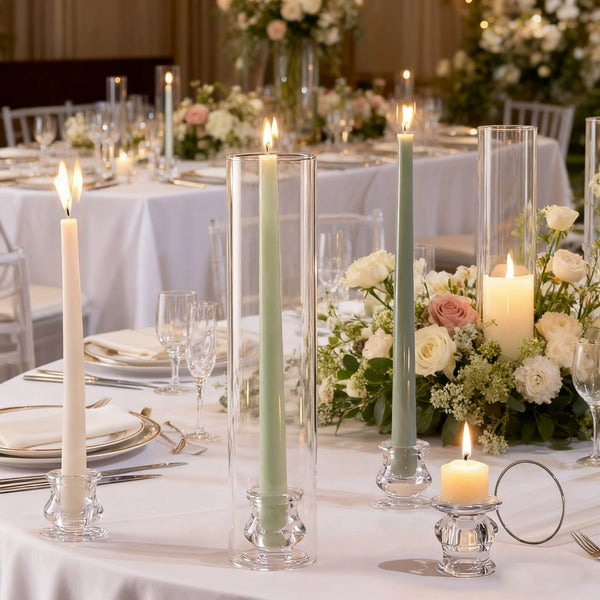 6pcs Crystal Glass Candle Holders | Clear Glass Centerpiece Decoration for Weddings & Events