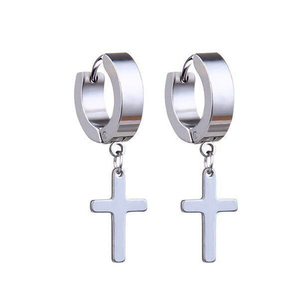 3 Pairs Cross Earrings Men Women Stainless Steel Hoop Round Fashion Jewelry Set