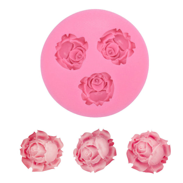 3 Holes Rose Flower Silicone Mould Clay Fondant Sugarcraft Mold Cake Decorating