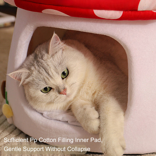 Winter Mushroom Cat House Cozy Sleeping Pet Bed for Cats Indoor Warm Pet House