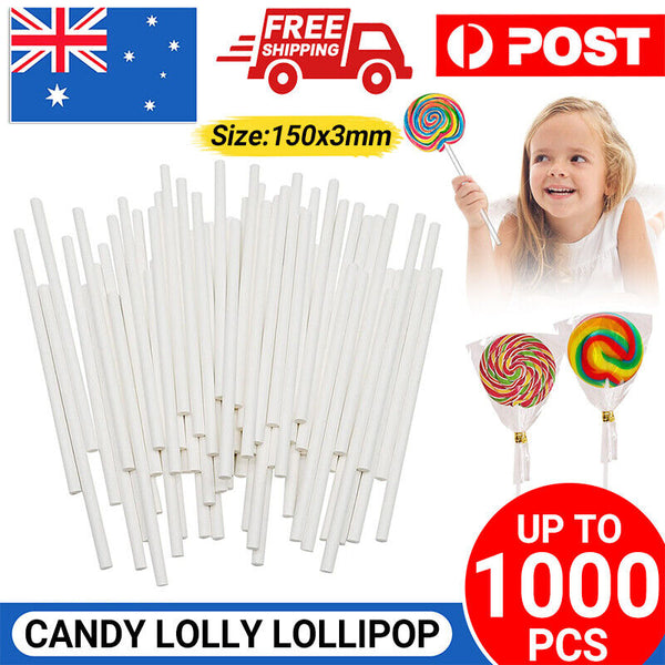 100-1000x Lolly Lollipop White Paper Sticks Cake Pop Stick Candy Party Supplies