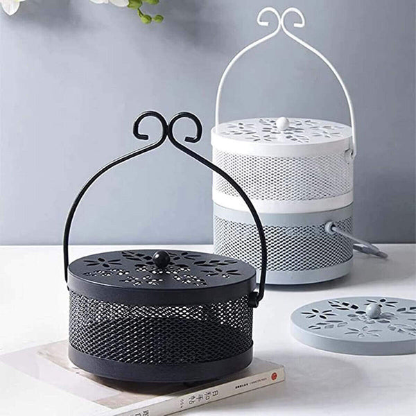 Fireproof Wrought Iron Mosquito Coil Holder with Cover for Indoor Outdoor Use