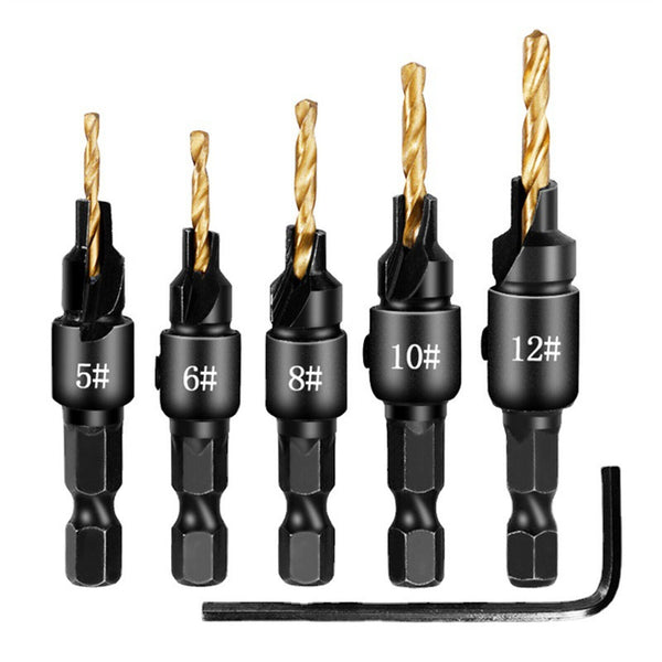 4/5PCS Screw Countersink Bit Set Pilot Holre Drill Metal Plastic Wood Hex Shank