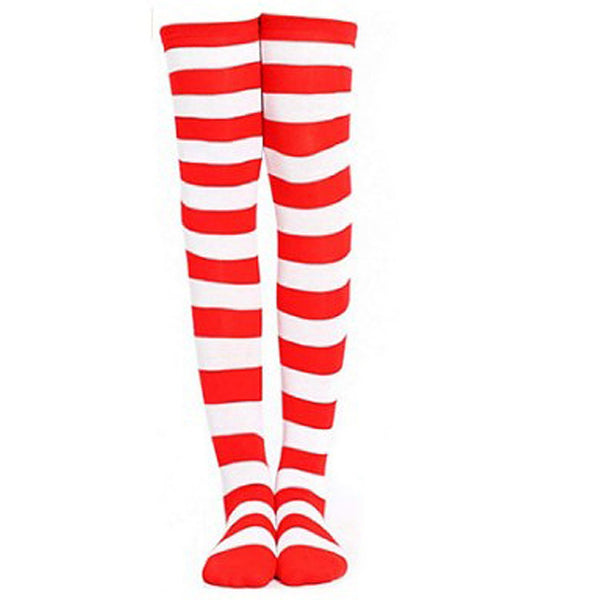 Red and white striped over-knee socks for Thing costume