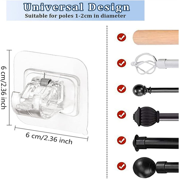 10X Nail Free Curtain Rod Clip Self Adhesive Curtain Adjustable Rod Holder Hooks