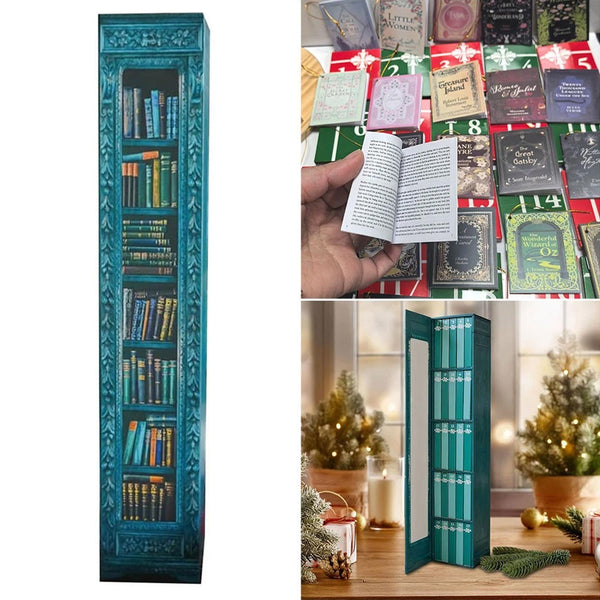 Blue bookshelf advent calendar box front