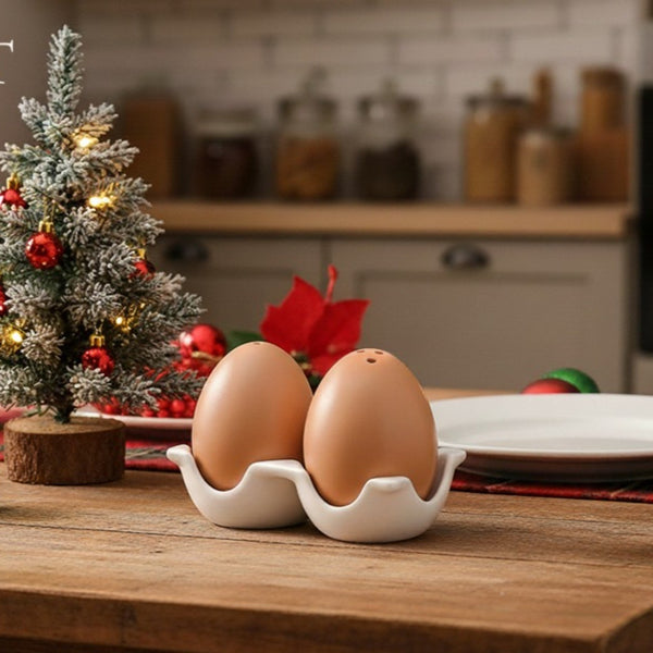 Brown Egg Shaped Salt and Pepper Shaker Ceramic Spice Bottle Set
