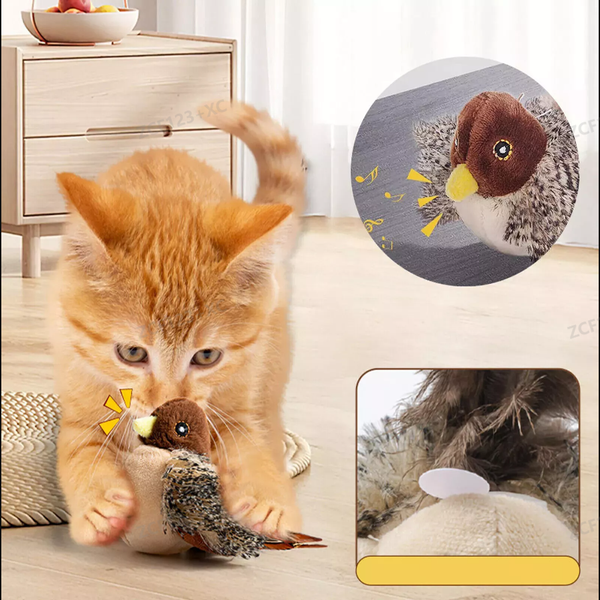 2PCS Real Chirping Indoor Bored Interactive Cat Toy Bird Electronic Kitten Toys