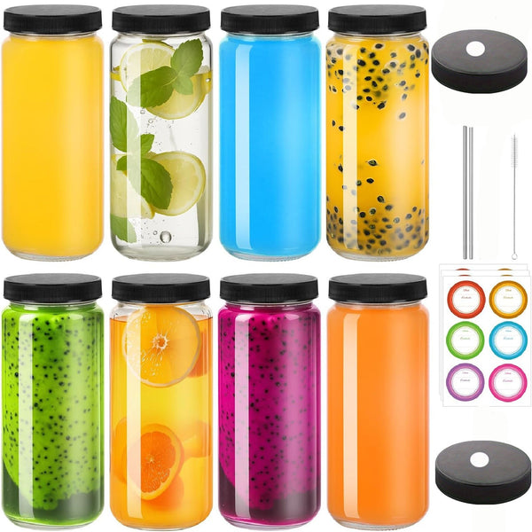 8PCS Glass Juice Bottle Set – Reusable Beverage Storage Containers