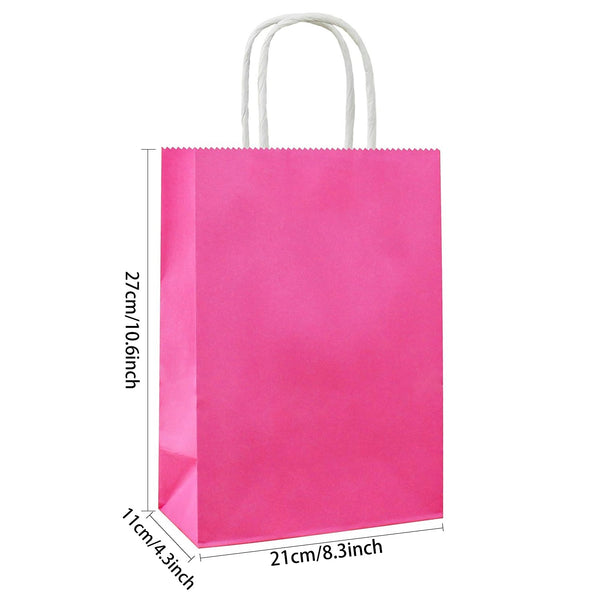 100PCS Hot Pink Kraft Paper Bags with Handles Gift Shopping Carry Bags