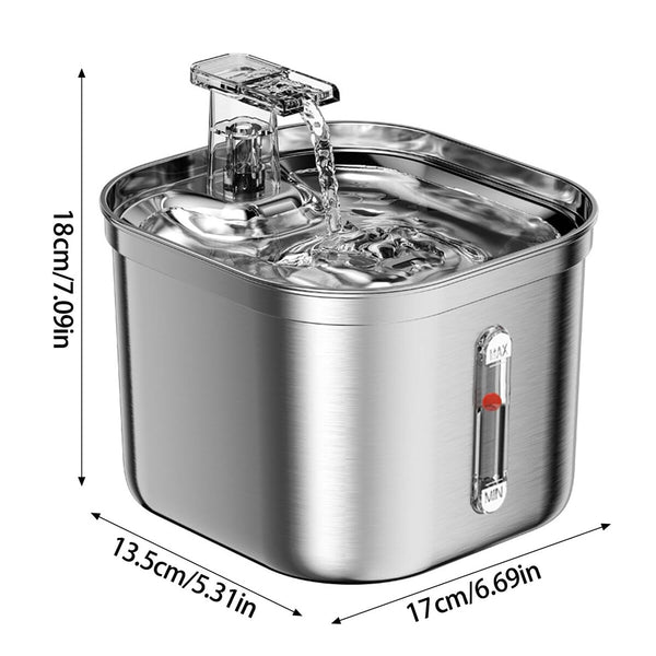 2.2L Stainless Steel Water Fountain Pet Dog Cat Drinking Dispenser Filter Feeder