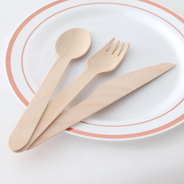 Disposable Wooden Cutlery Forks Tea Spoons Knives Party Kitchen Utensil Dessert